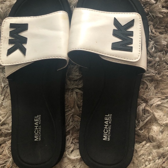 Michael Kors Shoes - MICHAEL KORS MK SLIDES SANDALS BLACK WHITE